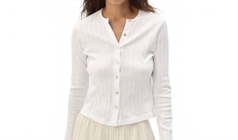 NEW DONNI. the varied rib cardigan in white